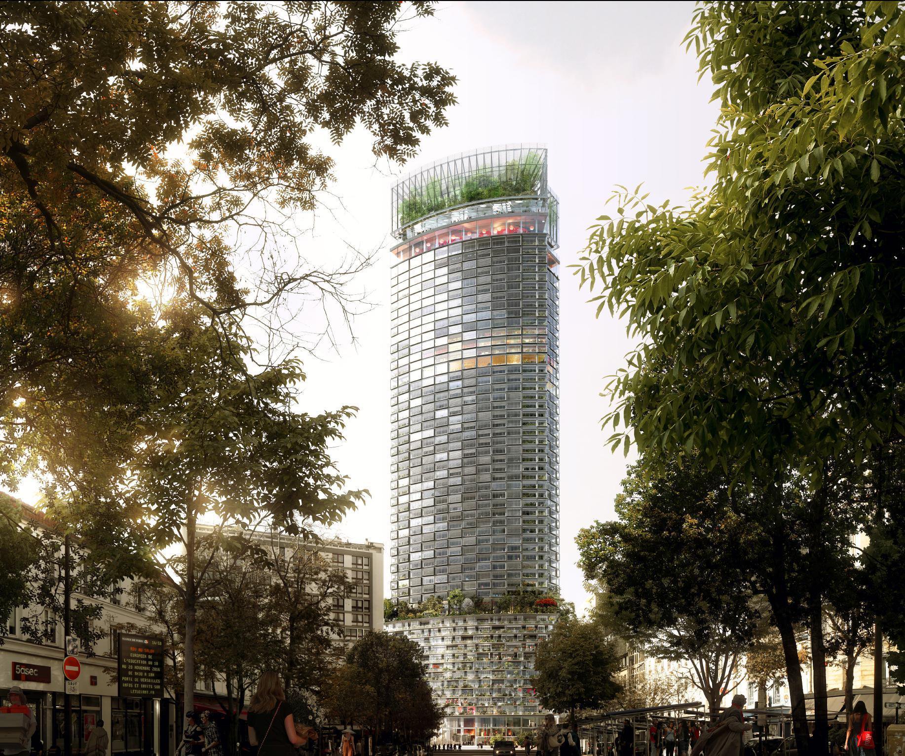 Plus épaisse, plus haute…Avec de la verdure pour faire passer la pilule. Vue officielle et donc idéalisée du projet de réhabilitation de la tour Montparnasse.